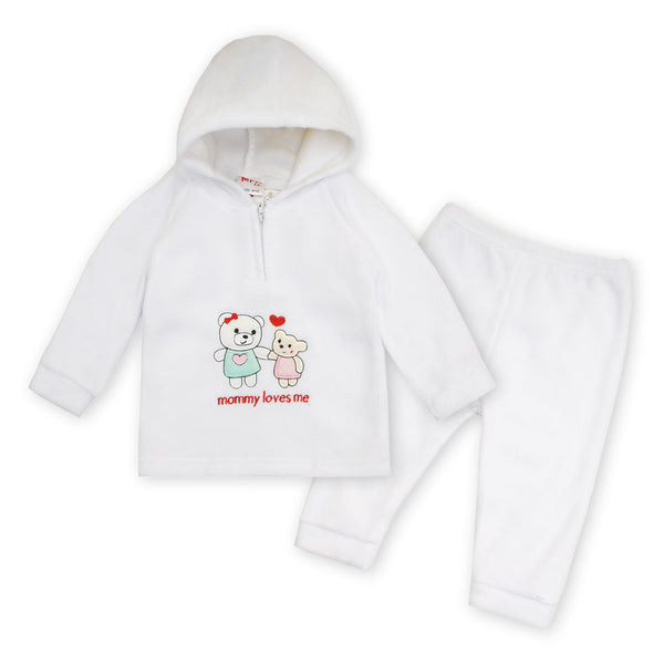 Baby Hooded Fleece Pajama Set Bear White - Sunshine