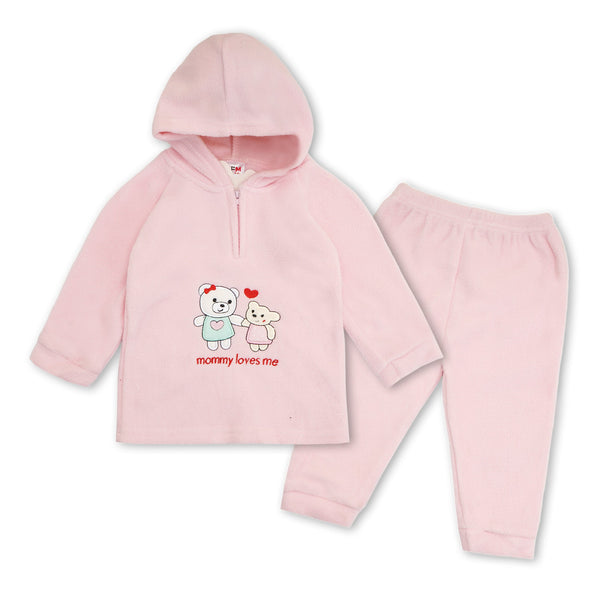 Baby Hooded Fleece Pajama Set Bear Pink - Sunshine