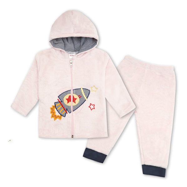 Baby Fleece Zipper Hoodie Pajama Set Rocket Pink - Sunshine