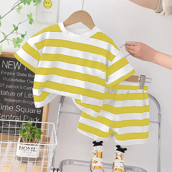 SUNSHINE SHORT AND SHIRT SET WIDE STRIPES YELLOW 7-8 Y