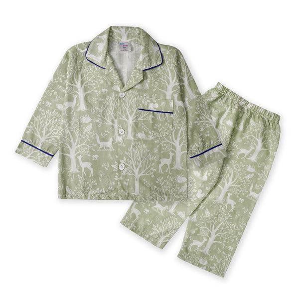 Kids Night Suit Trees Solid Green - Sunshine
