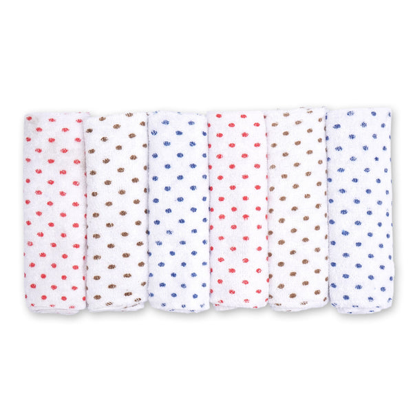 Baby Face Towel Pack Of 6 Polka Dots White - Sunshine