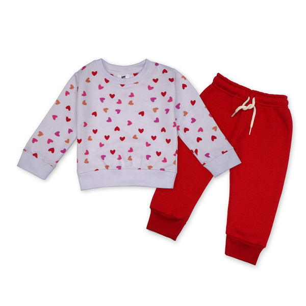 Oolaa Kids Printed Tracksuit Hearts Red & White