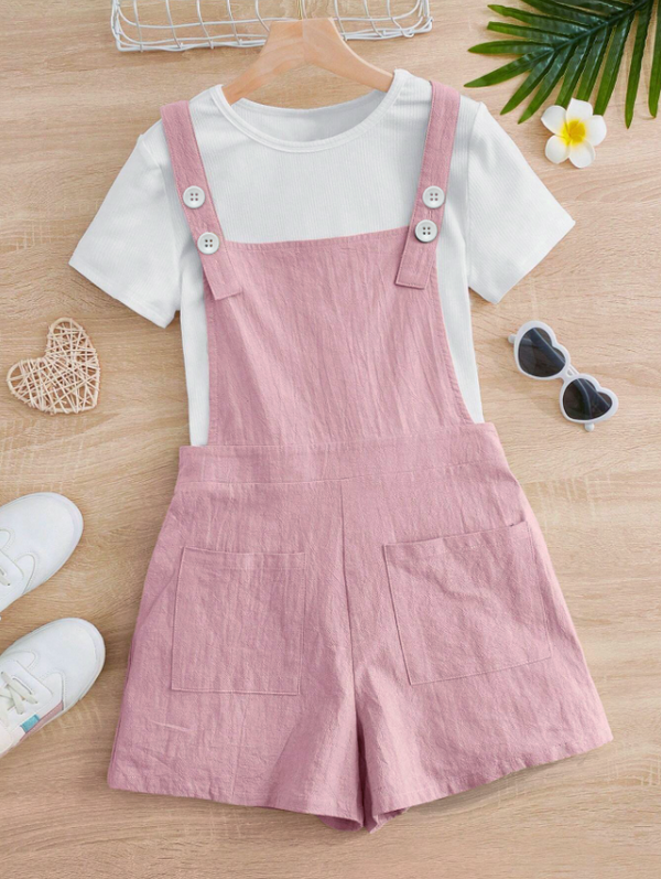 Oolaa Dungaree Pink with T-shirt