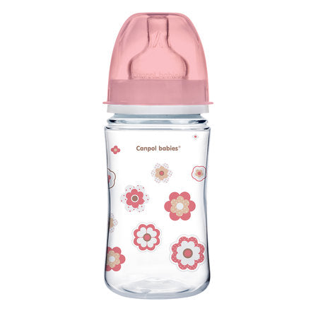 Canpol Babies 240 Ml Wide Neck Anticolic Bottle Easystart - Newborn Baby Pink Flowers