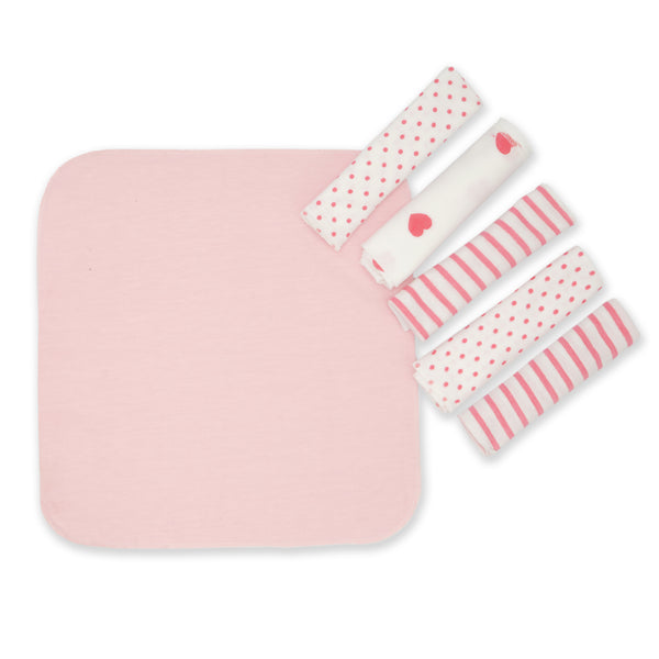 6Pcs Baby Washcloths Heart Pink & White - Sunshine