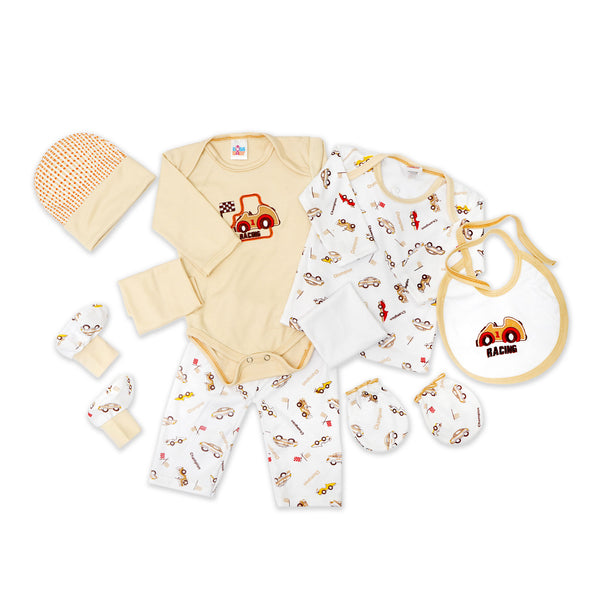 Little One Baby 9 Pcs Gift Set Racing Cars Beige