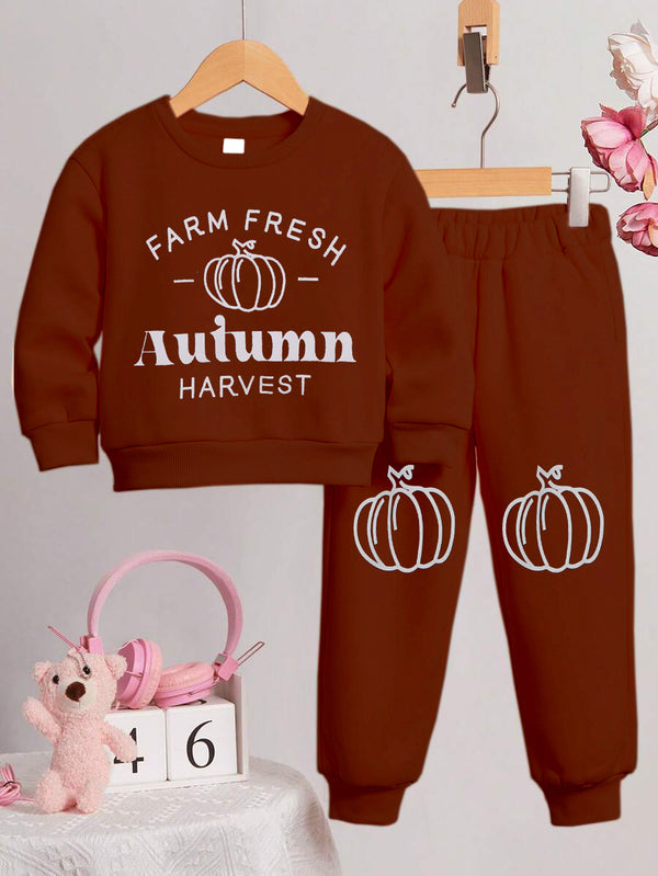 Kids Printed Tracksuit Pumpkin Brown - Mini Charm