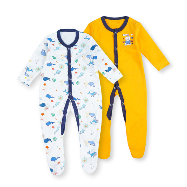 Baby Full Body Romper With Attached Socks Pack Of 2 Bear Mustard - Sunshine