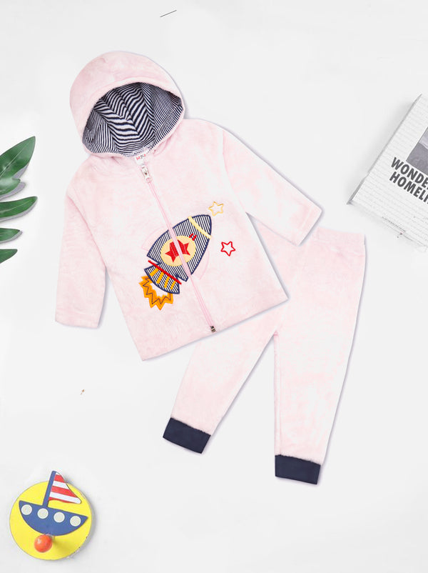 Baby Fleece Zipper Hoodie Pajama Set Rocket Pink - Sunshine