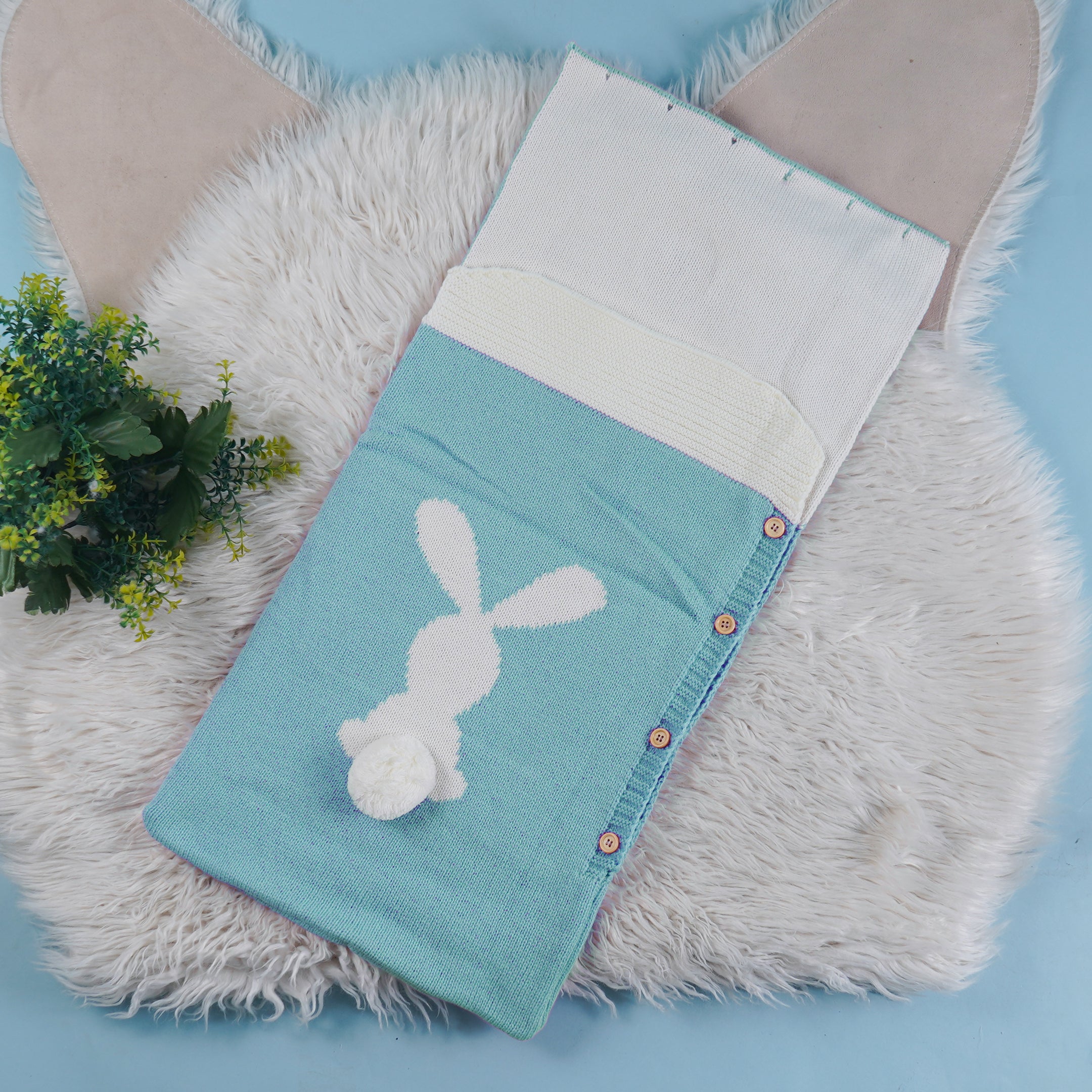 Baby Knitted Sleeping Bag Rabbit Sea Green - Sunshine – Baby Planet