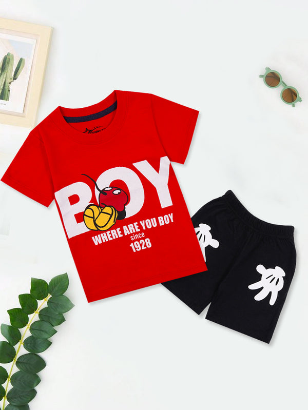 Kids T-Shirt & Short Set Printed Boy Red - Sunshine