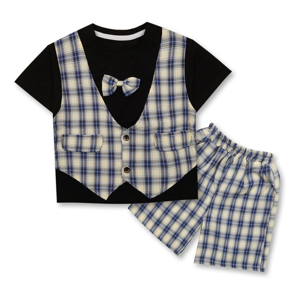 Kids T-Shirt & Short Set Check Blue - Sunshine