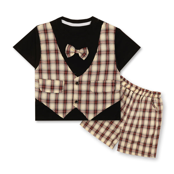 Kids T-Shirt & Short Set Check Maroon - Sunshine