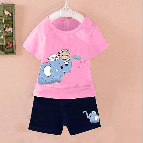 Kids T-Shirt & Short Set Printed Elephant Pink - Sunshine