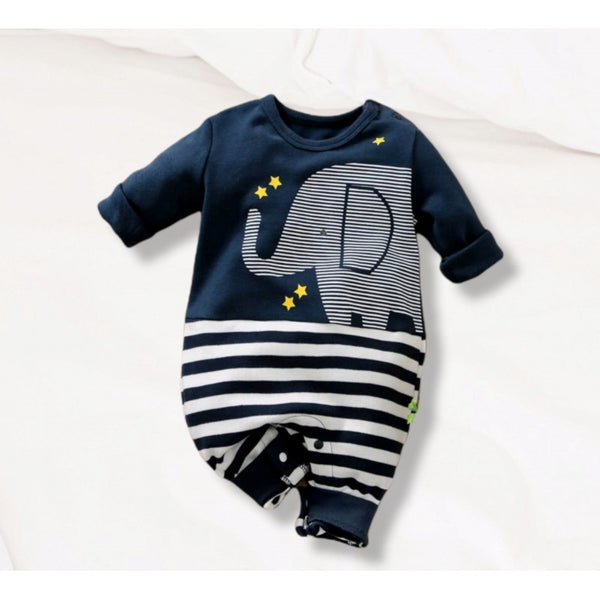 Baby Romper Elephant Stripes Navy Blue - Sunshine