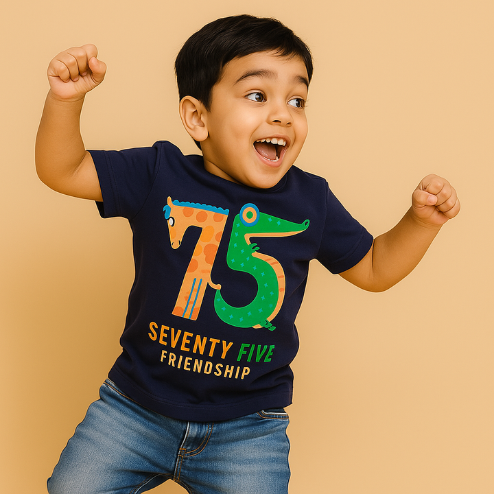 FINERY KIDS COTTON T SHIRT 75 FRIENDSHIP NAVY BLUE 11-12Y