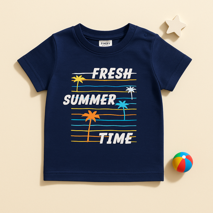 FINERY KIDS COTTON T SHIRT FRESH SUMMER TIME NAVY BLUE 11-12Y