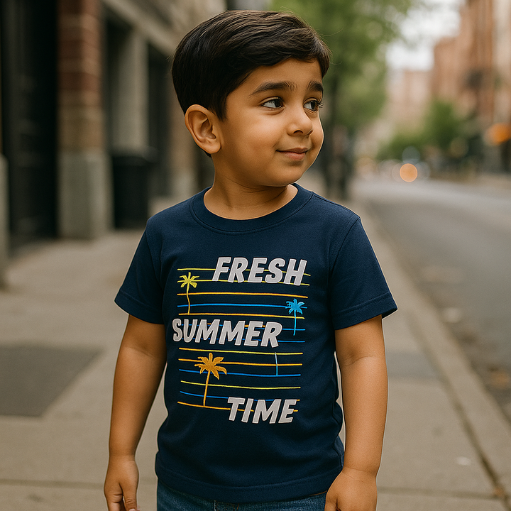 FINERY KIDS COTTON T SHIRT FRESH SUMMER TIME NAVY BLUE 11-12Y