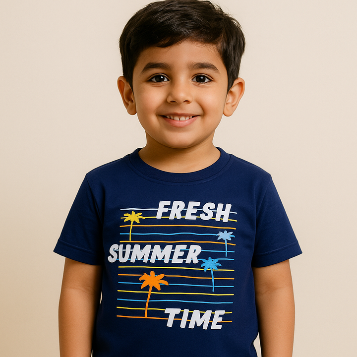 FINERY KIDS COTTON T SHIRT FRESH SUMMER TIME NAVY BLUE 11-12Y