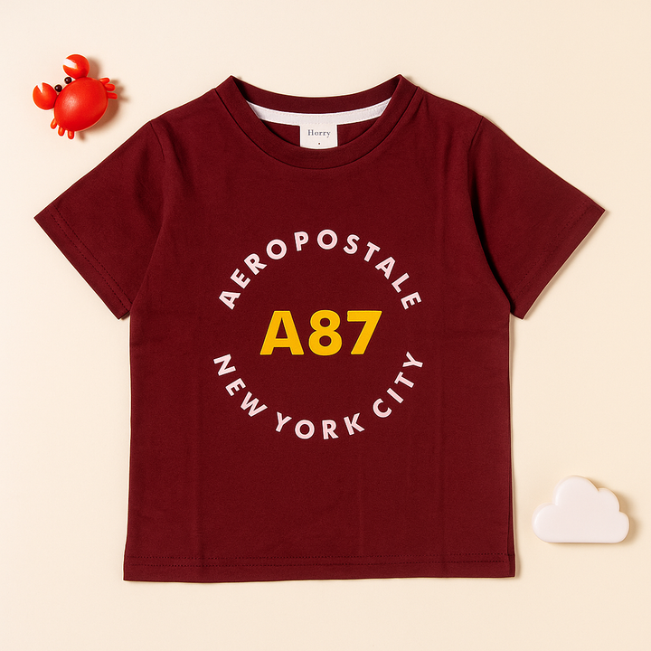 FINERY KIDS COTTON T SHIRT NEW YORK CITY MAROON 11-12Y