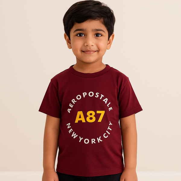 FINERY KIDS COTTON T SHIRT NEW YORK CITY MAROON 11-12Y