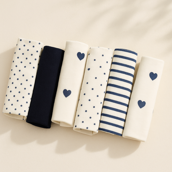 6Pcs Baby Washcloths Navy Blue & White - Sunshine