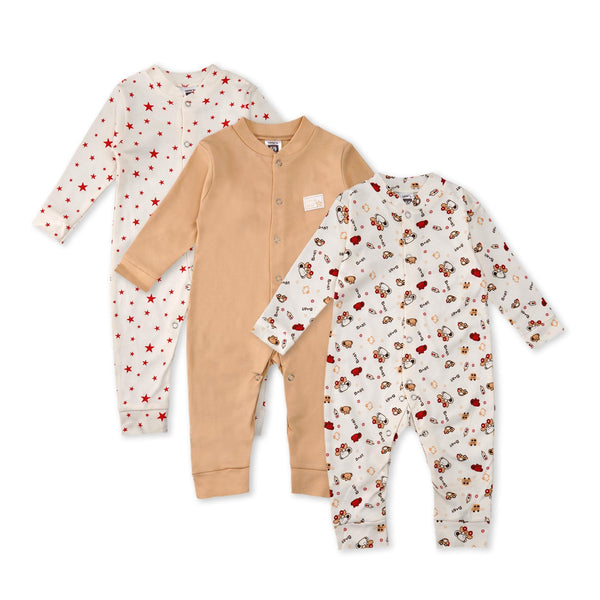 LITTLE SPARKS BABY sleepsuit PACK OF 3 BROWN & RED STAR