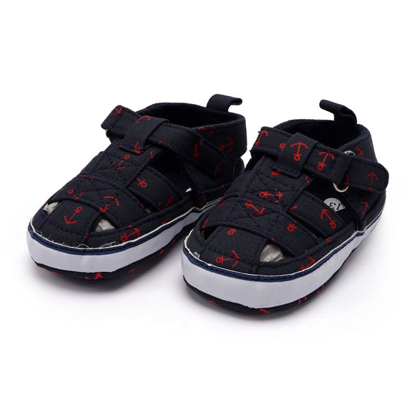 LITTLE SPARKS BABY SHOES BLACK WITH ANCHOR RED (6-9 MONTH)