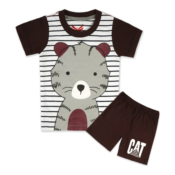 Short & Shirt Cat Stripes Brown - Sunshine