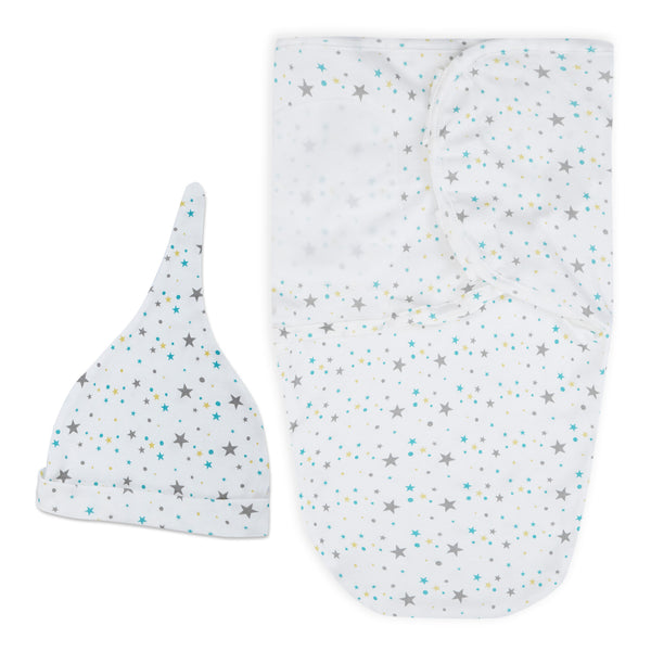 Adjustable Baby Swaddle With Cap Multicolor Stars (0-6 Months) - Sunshine