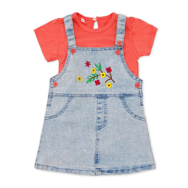 LITTLE STAR GIRLS DUNGAREE FLOWERS PEACH NO.13 3 Y