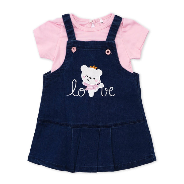 LITTLE STAR GIRLS DUNGAREE BEAR PINK NO.13  3 Y
