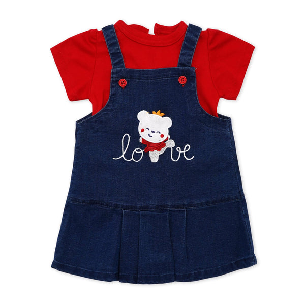 LITTLE STAR GIRLS DUNGAREE BEAR RED NO.13  3 Y