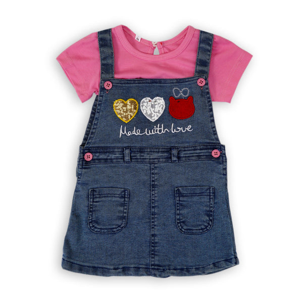 LITTLE STAR GIRLS DUNGAREE HEARTS PINK NO.13 3 Y