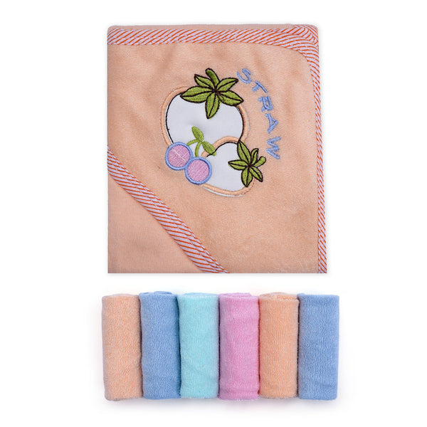 Little Star Baby 7pcs Hooded Towel & Washcloths Set Straw Peach