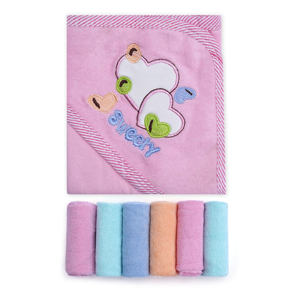 Little Star Baby 7pcs Hooded Towel & Washcloths Set Sweety Pink