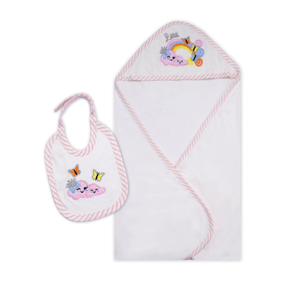 Little Star Baby 2pcs Hooded Towel & Bib Set Rainbow White