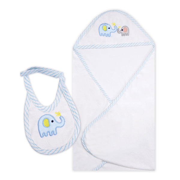 Little Star Baby 2pcs Hooded Towel & Bib Set Elephant White