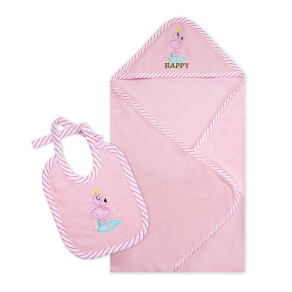 Little Star Baby 2pcs Hooded Towel & Bib Set Happy Pink