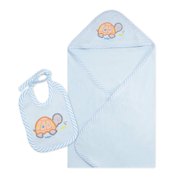 Little Star Baby 2pcs Hooded Towel & Bib Set Blue Turtle