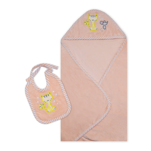 Little Star Baby 2pcs Hooded Towel & Bib Set Peach