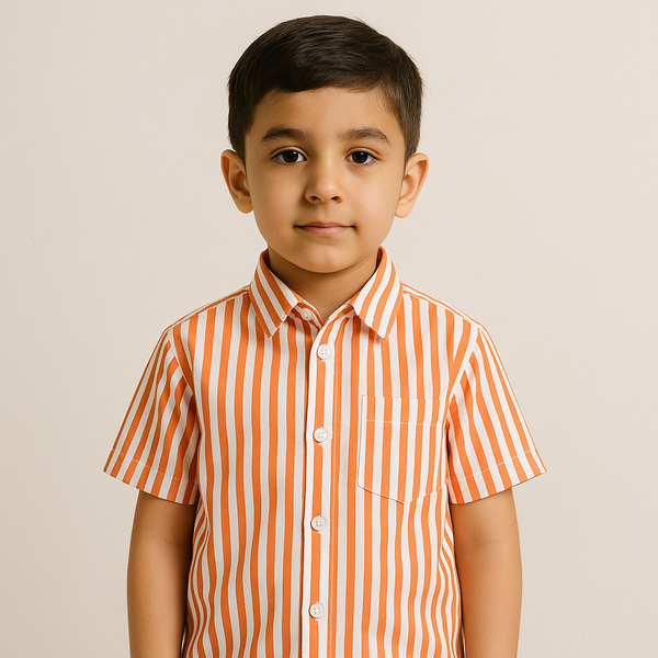 Boys Half Sleeve Casual Shirt Orange Stripes - Sunshine