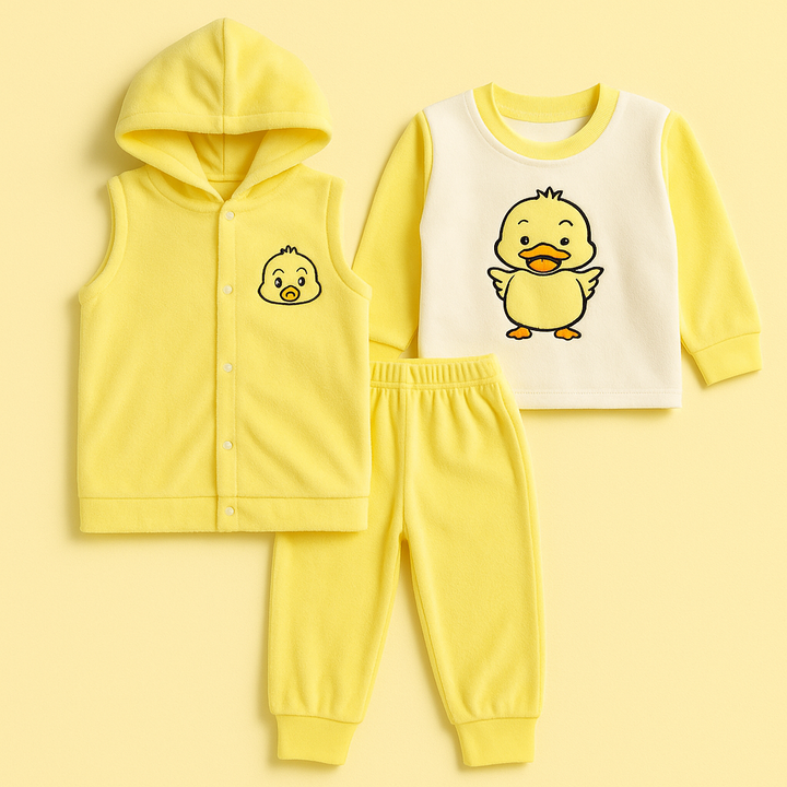 OOLAA WINTER BABY 3PCS HOODED PAJAMA  SET DUCK YELLOW(2-3)Y