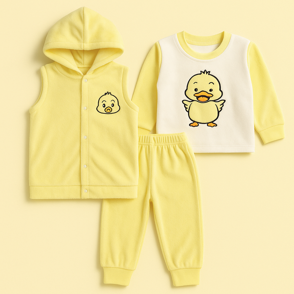 Baby 3Pcs Hooded Fleece Pajama Set Duck Yellow - Oolaa