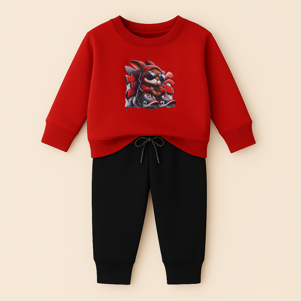 OOLAA KIDS FLEECE TRACKSUIT RABBIT RED 3-4Y