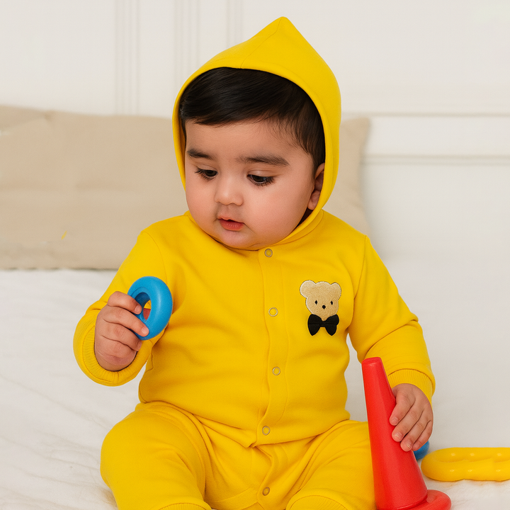 OOLAA BABY FLEECE HOOEDED ROMPER BOW BEAR YELLOW 2-3Y