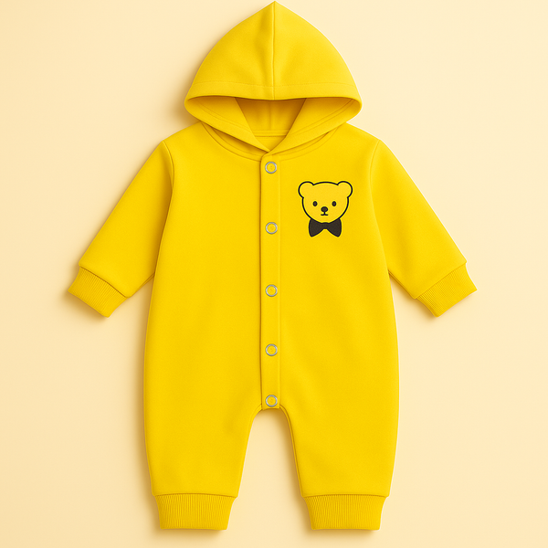 OOLAA BABY FLEECE HOOEDED ROMPER BOW BEAR YELLOW 2-3Y