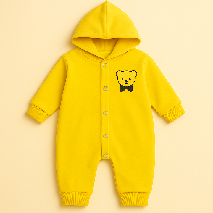 OOLAA BABY FLEECE HOOEDED ROMPER BOW BEAR YELLOW 2-3Y