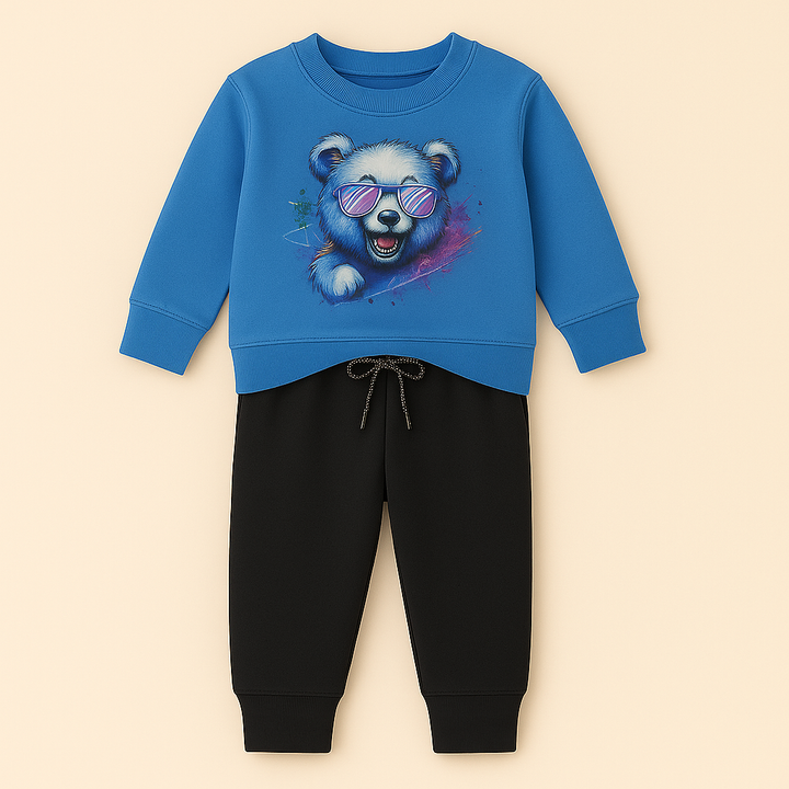 OOLAA KIDS FLEECE TRACKSUIT POLAR BEAR BLUE & BLACK 5-6Y